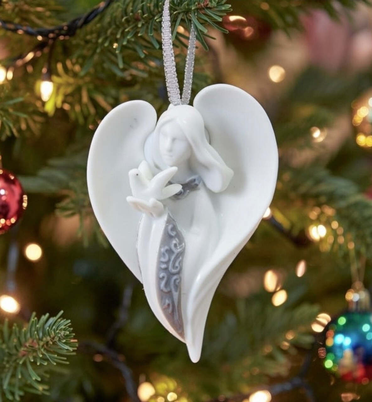 Ceramic Angel With Peace Dove Ornament, Home Décor, Religious Décor, Religious Gift, Church Décor, Baptism Gift, Christmas Decor